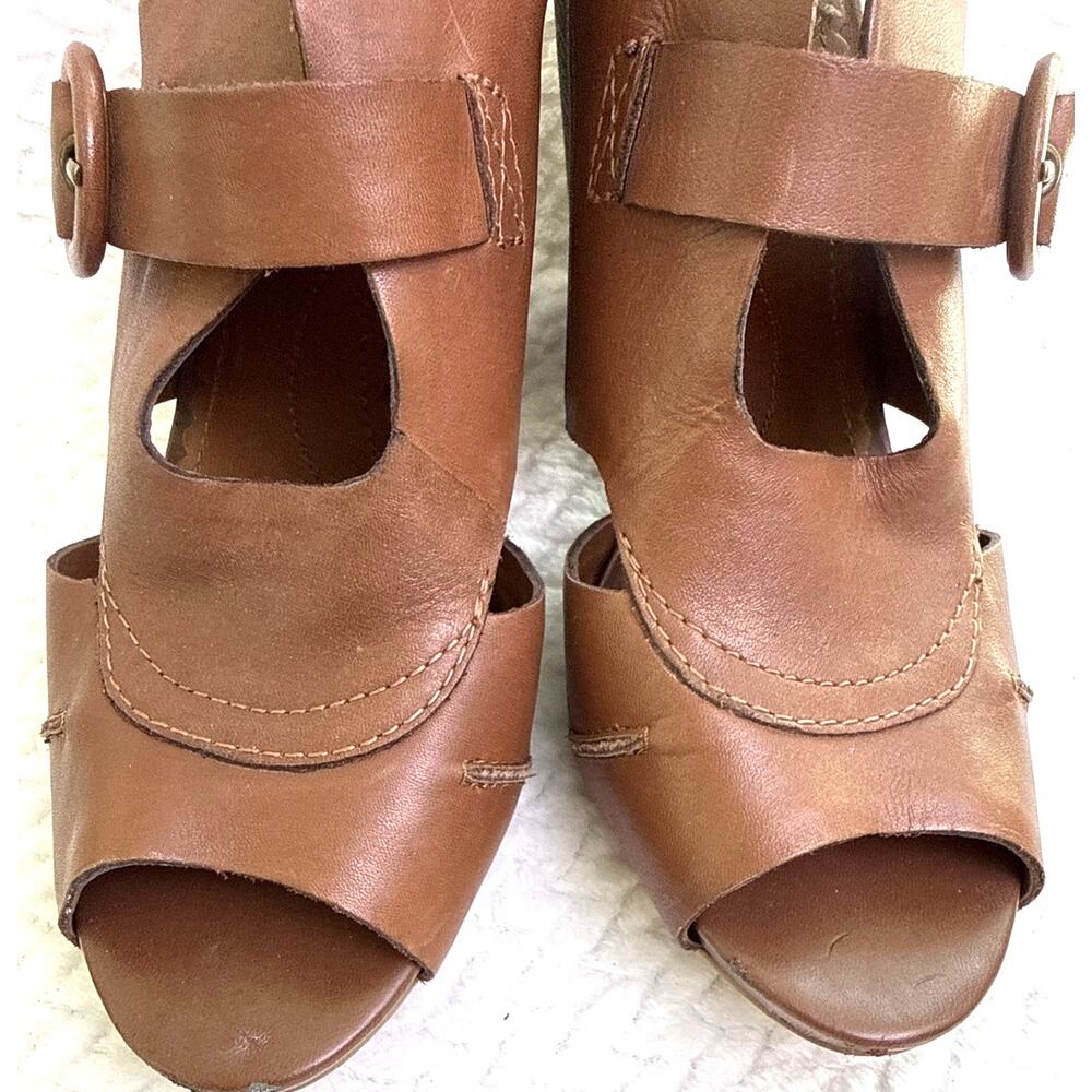 Lucky Brand Tan Leather Platform Heels Sandals Women’s 8.5 Boho - Picture 7 of 9